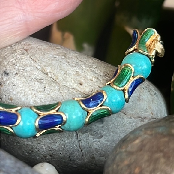 18 karat gold enamel and turquoise bracelet - Picture 4 of 14